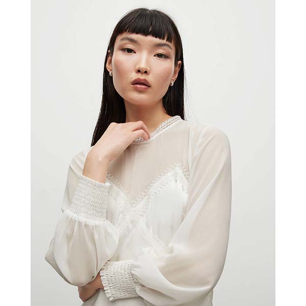 Allsaints Australia Womens Bailey Silk Blend Sheer Midi Dress Off White AU30-289